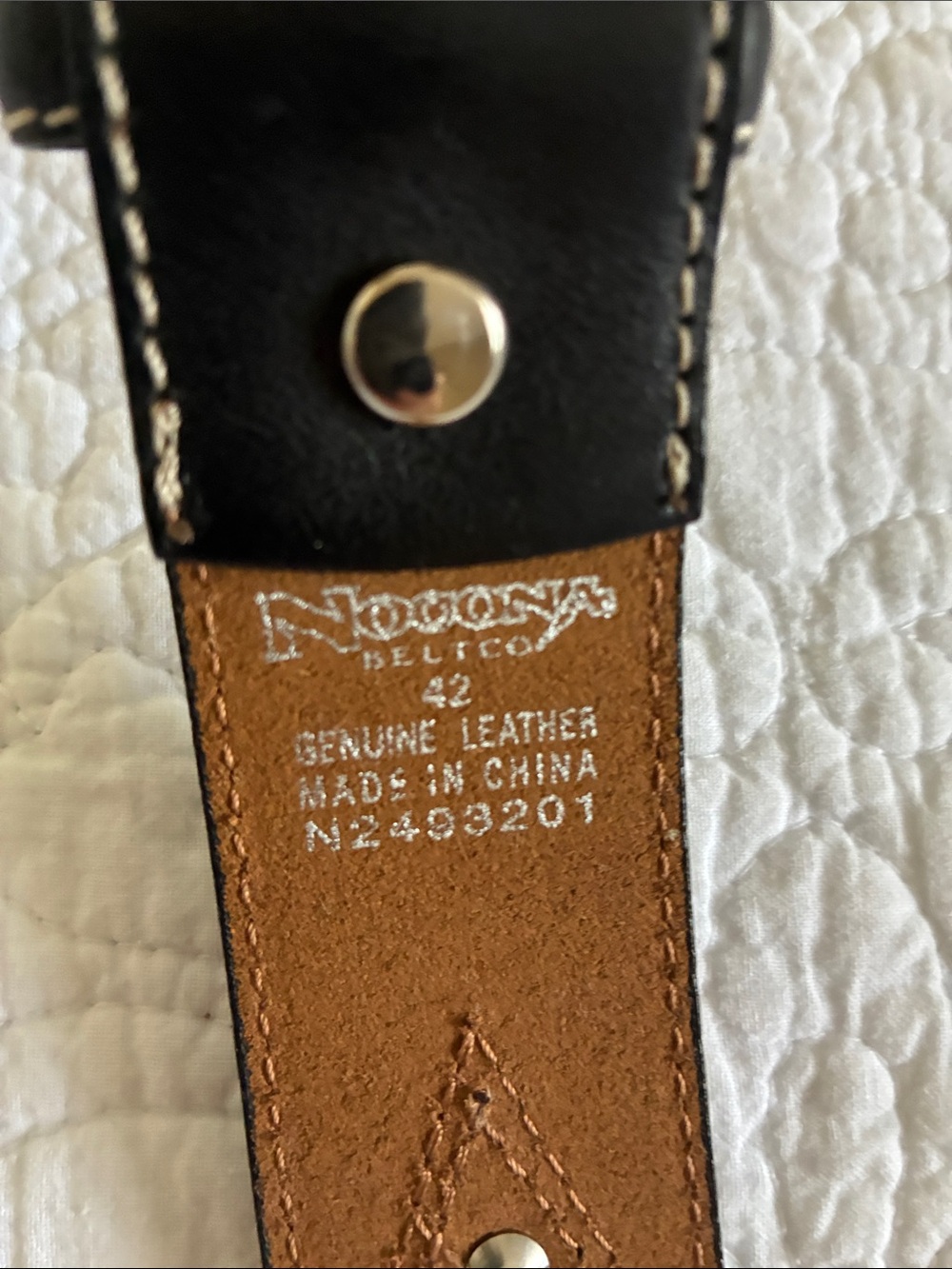 Nocona Classic Black Leather Belt with Contrast Stitching - Picture 6 of 7